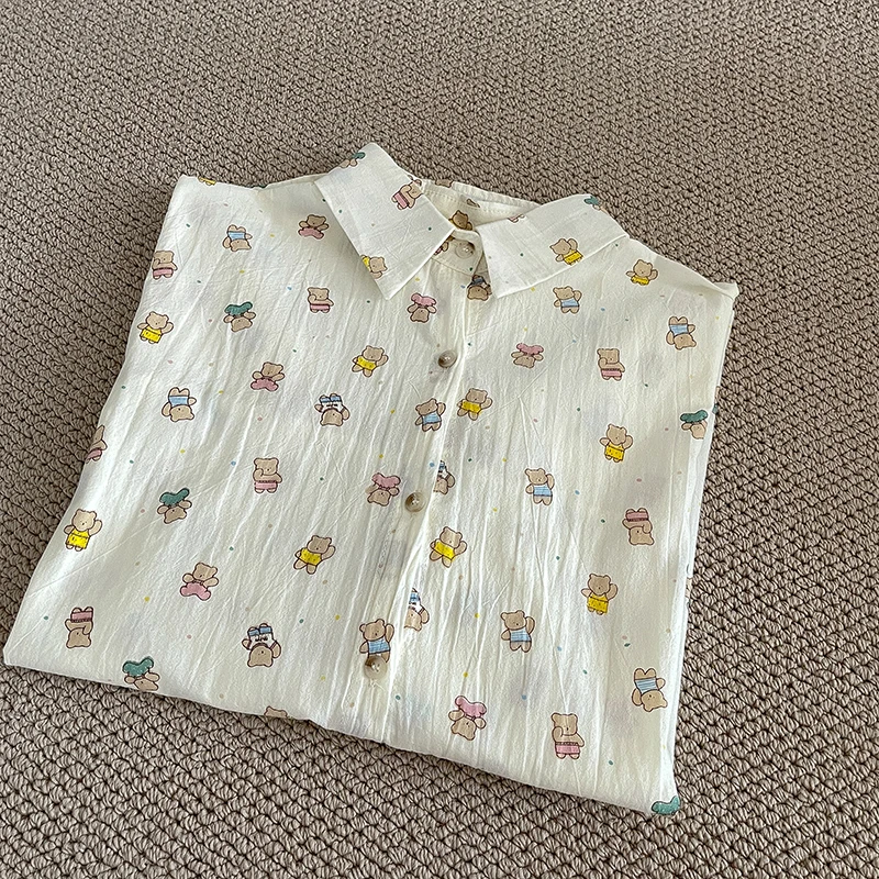 

Wedbleser Cute Teddy Bear Age Reducing Vacation Style Shirt Women 2025 Summer Short Sleeved New Versatile Fashionable Loose Top