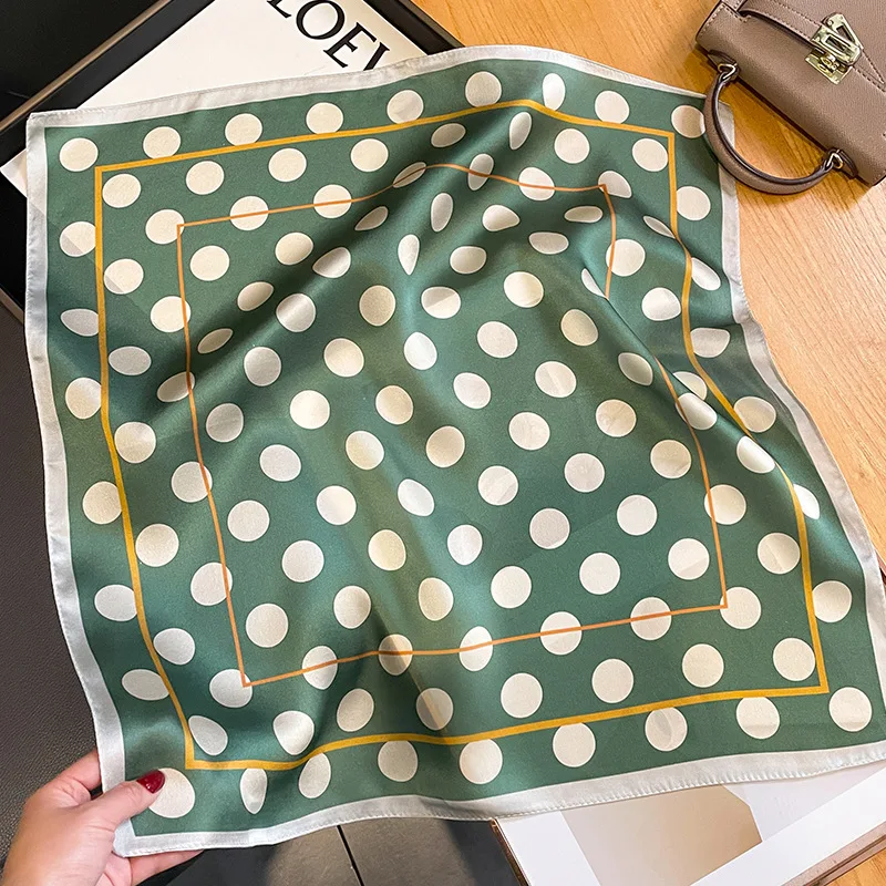 

Classic Polka Dot Printed Silk Satin Square Scarf Anti Snag Hair Band Bag Handle Ornament Travel Daily Ladies Fashion Accessory