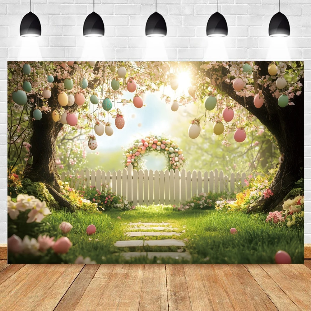 Spring Easter Backdrop for Photography Rabbit Colorful Easter Eggs Flower Baby Shower Easter's Day Background Photo Studio Props