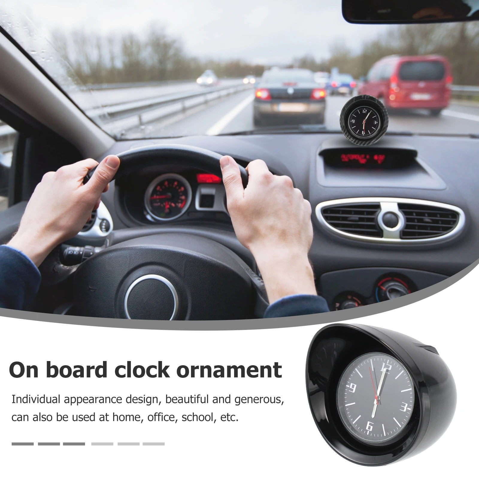 

Dashboard Clock Decorative nament Refit Desktop Black Automotive Office Zinc Alloy Steel Movement Glass Lens Strong