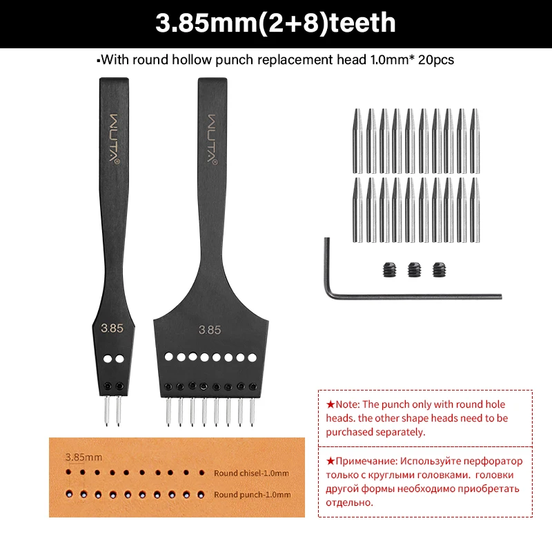 WUTA 3e generatie lederen punch huidponsen hoofd vervangbaar prikijzer verwijderbare diamant olijf rond gat Franse stijl beitel DIY lederen hobbygereedschappen leergereedschap