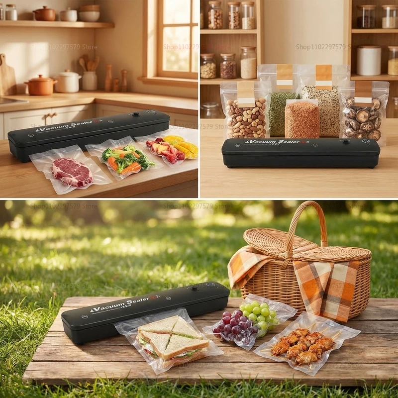 Small Automatic Food Vacuum Sealer Machine for Kitchen Storage Compression Sealing Cooked Food Plastic Bag Sealer