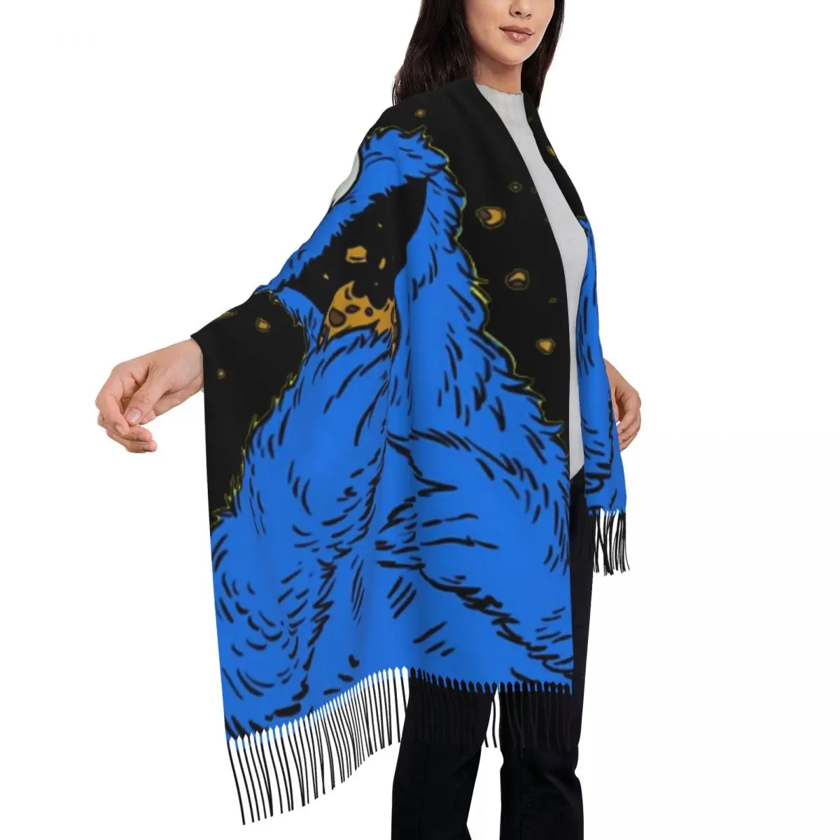 مخصص كوكي الوحش البرامج التلفزيونية شرابة وشاح المرأة شال ناعم التفاف الأوشحة الشتوية الإناث #4