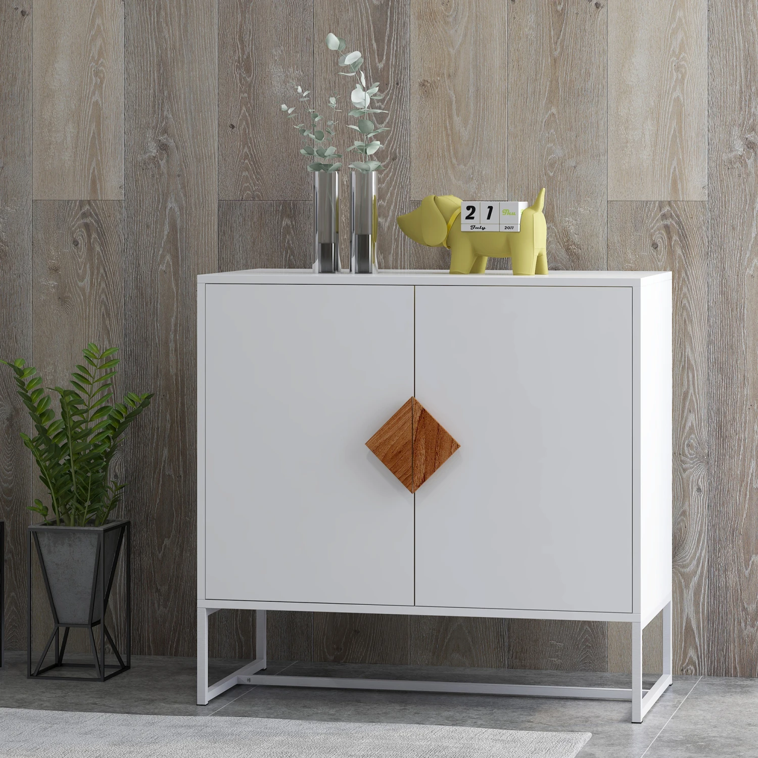 

Solid wood square shape handle 2 doors sideboard