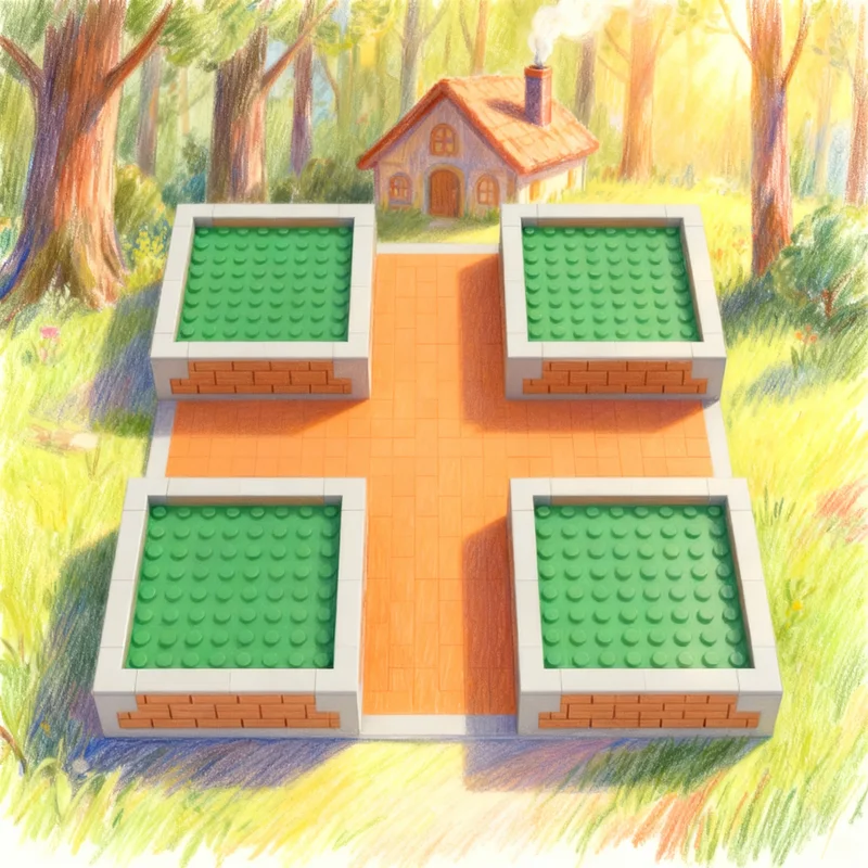 588 Pezzi MOC Modellino Modulare di Piazza Pedonale con Fioriere Rialzate, Blocchi da Costruzione, Regalo di Natale, Idea Fai-da-Te