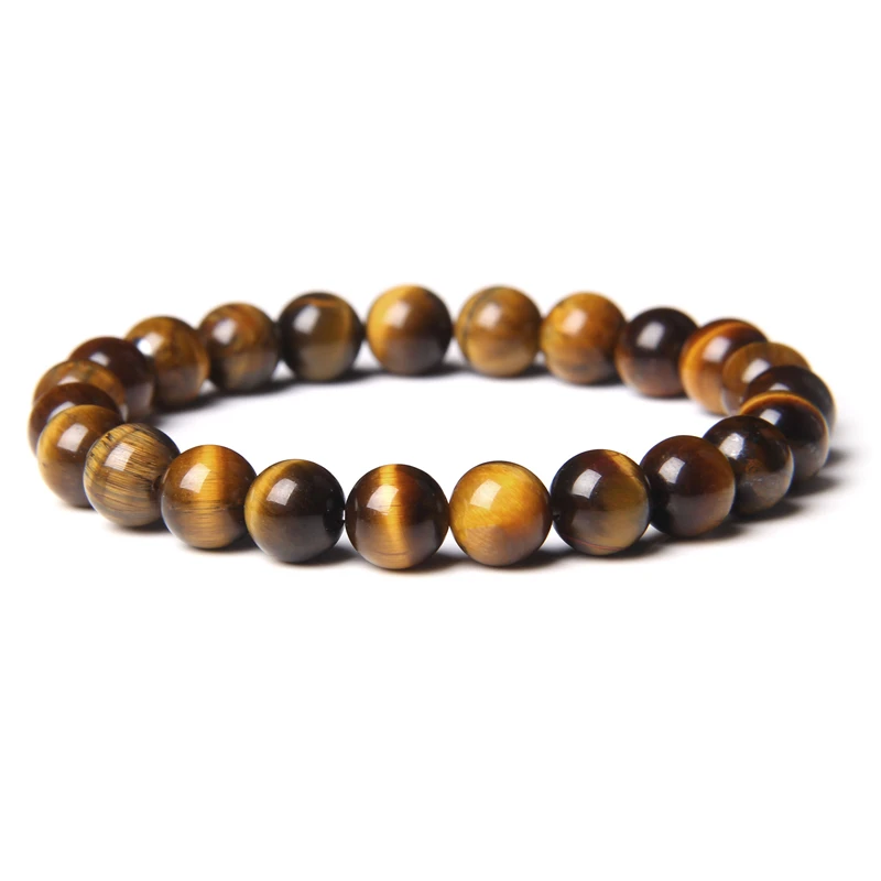 Natural Tiger Eye Stone Bracelet Brown Stone Bead Bracelet Seven Chakra Stretch Bangle Mediation Yoga Jewelry Gift For Men Women