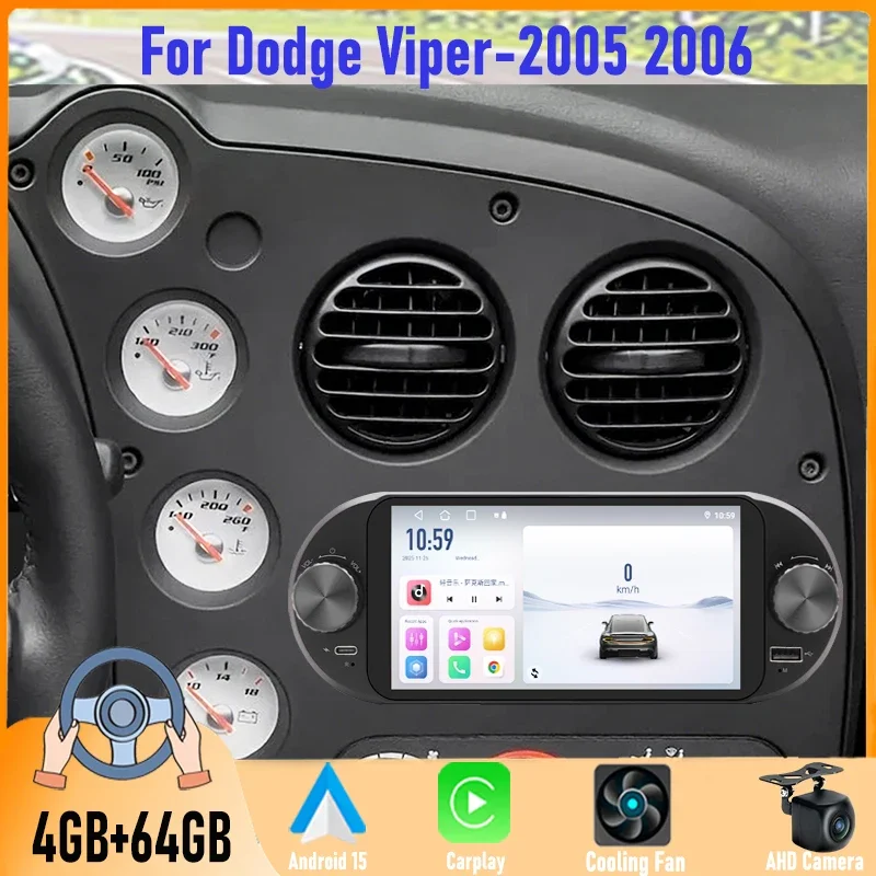 6.8'' 4+64GB For Dodge Viper 2005 2006 Car Radio Android 15 Wireless CarPlay Android Auto GPS BT WiFi Reversing Image