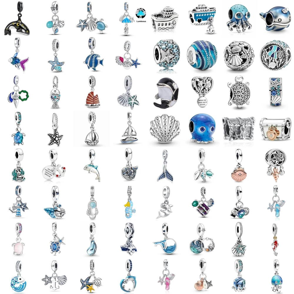 New 925 Silver Summer Blue Ocean Dolphin Sailboat Pendants Charms Beads Fit Original Pandora Bracelet DIY Jewelry For Women 2024