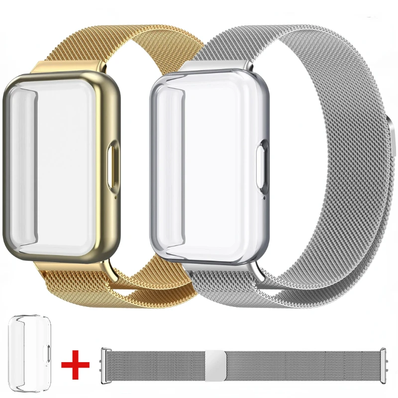 Milanese Strap+TPU Case for Samsung Galaxy Fit 3 Smart Watch Protective Cover for Samsung Galaxy Fit 3 Adjustable Wristband