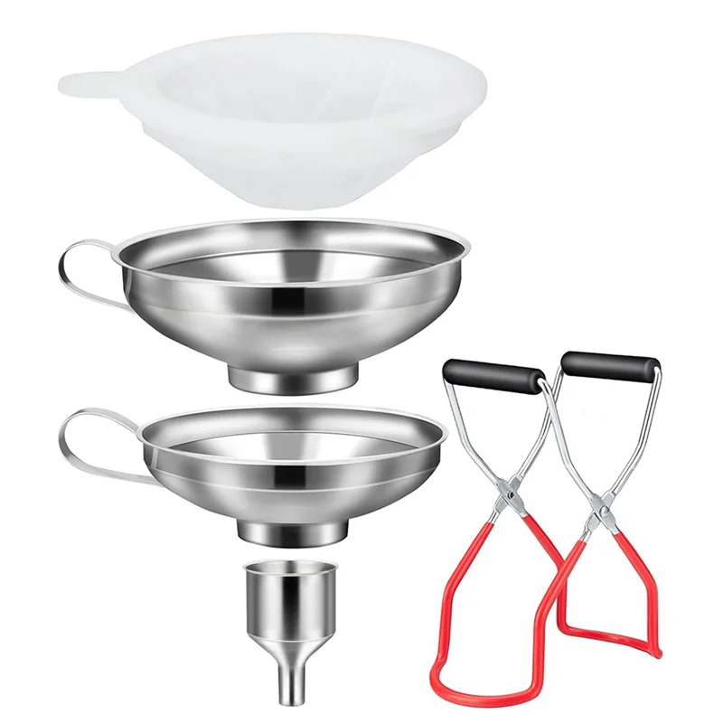 Funnel Stainless Steel Set, Kitchen Jam Funnel, Filling Funnel Preserving Funnel with Preserving Jars Lifters and Filter