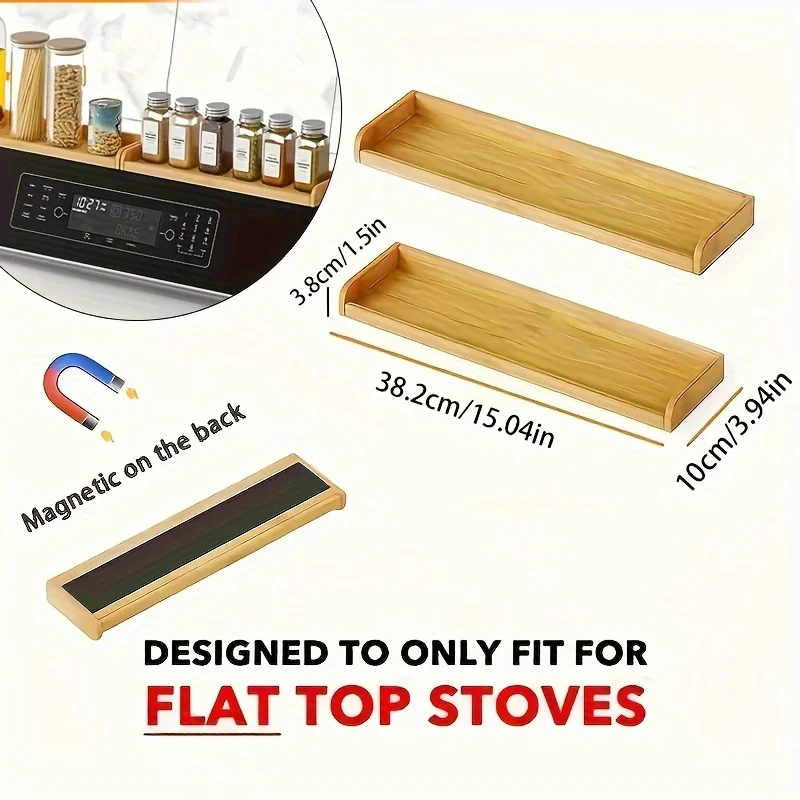 

2pcs/Set Spice Rack, Space-Saving Bamboo Stove-Top Shelf, Wooden Seasoning Organizer For Flat Top Stoves, Kitchen Accessory