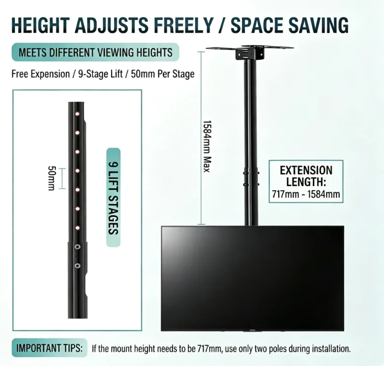 FY Mobile TV Stand Trolley Cart With Tray Tilt Adjustable Heavy Duty Rolling 32-70 Inch For Home Office Hotel