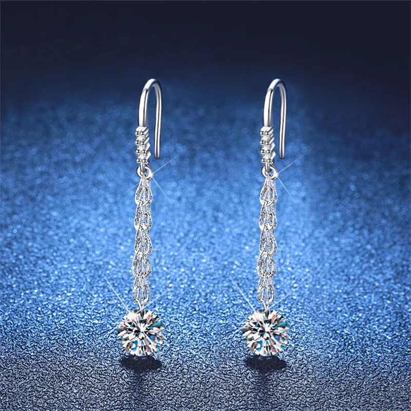 E239 Lefei الموضة الكلاسيكية الأبيض مويسانيتي تصميم رائع سلسلة استرخى القرط للسحر النساء الفضة 925 مجوهرات الحفلات هدية #4