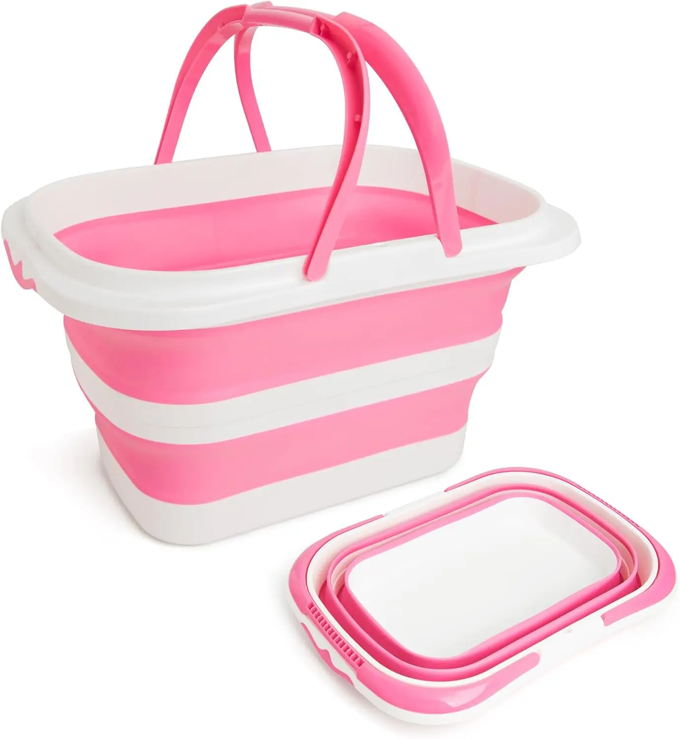 

Collapsible Bucket 4.2 Gallon 16L Foldable Silicone Bucket with Handle for Cleaning, Car Wash, Camping, Storage (Pink White)
