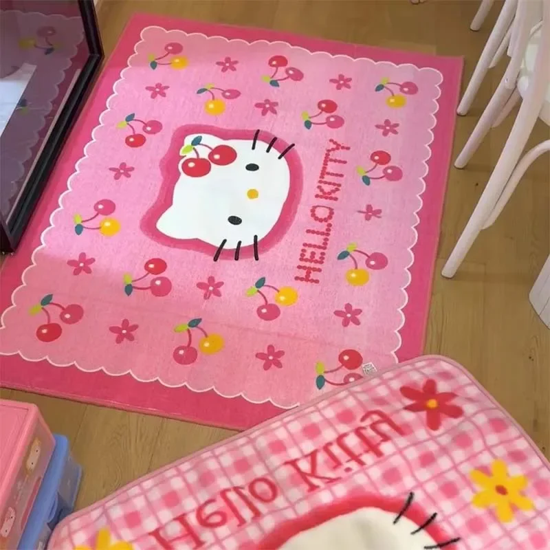 Miniso Sanrio Hello Kitty Kawaii Girl Heart Rug Pink Soft Comfortable Carpet Bedroom Living Room Decoration Mat Birthday Gift