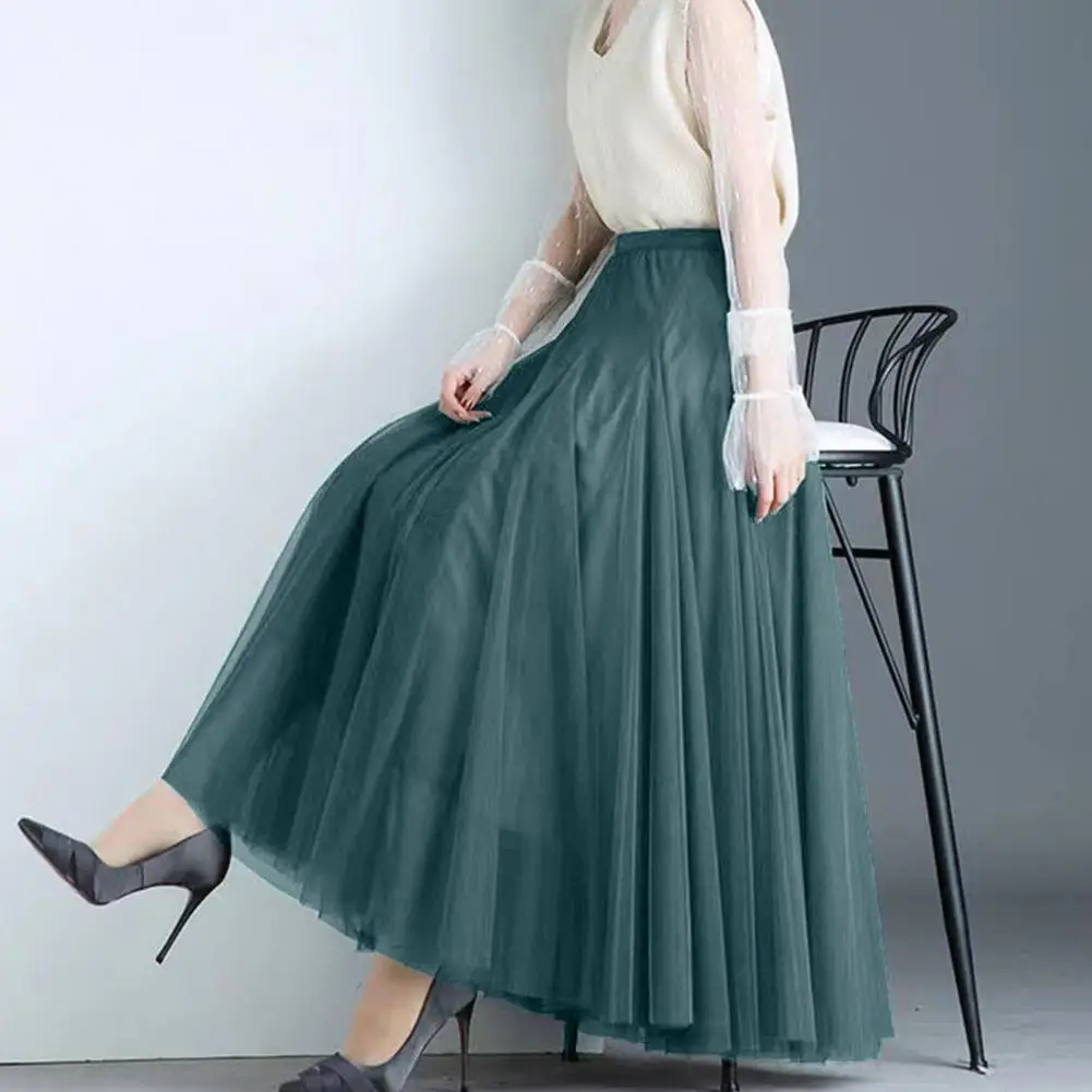 

Pleated Skirt Vintage Mesh Tulle Skirt Women High Waist A-line Maxi Skirt Long Bride Tutu Skirts Ten-piece Splicing Long Skirt