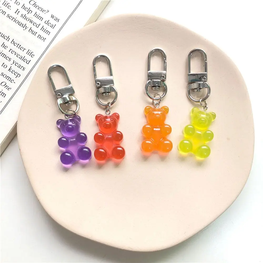 1PC Cute Resin Gummy Bear Keychain for Woman Candy Color Animal Charms Keyring Girls Earphone Cover Bag Jewelry Gifts