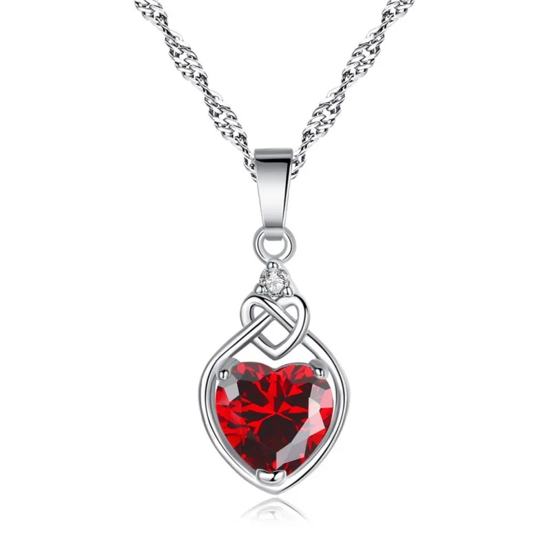ENSHIR Red Zircon Love Heart Pendant Necklace Earrings Ring Sets for Women Romantic Engagement Party Jewelry Sets Wholesale