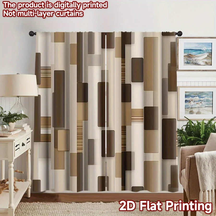 Modern Beige Brown Abstract Pattern Curtain Panels for Living Room Home Decor Window Treatment
