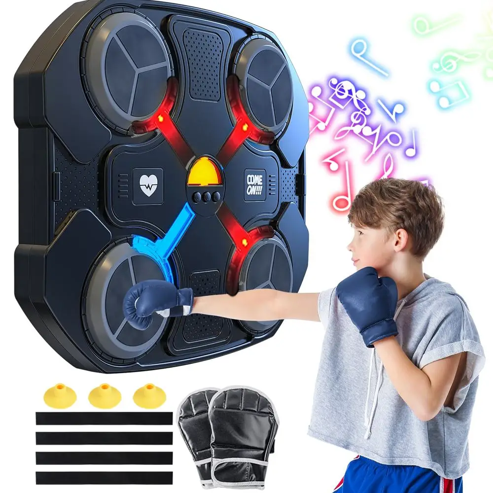 Musik-Boxmaschine Sportspielzeug für Kinder, Wandmontiertes Bluetooth Smart Boxziel, Trainingspad-Spielzeug mit Boxhandschuh, Ideenreiche Spielzeuge für Jungen Mädchen Kinder 3 4 5 6 7 8 9 10 11 12+
