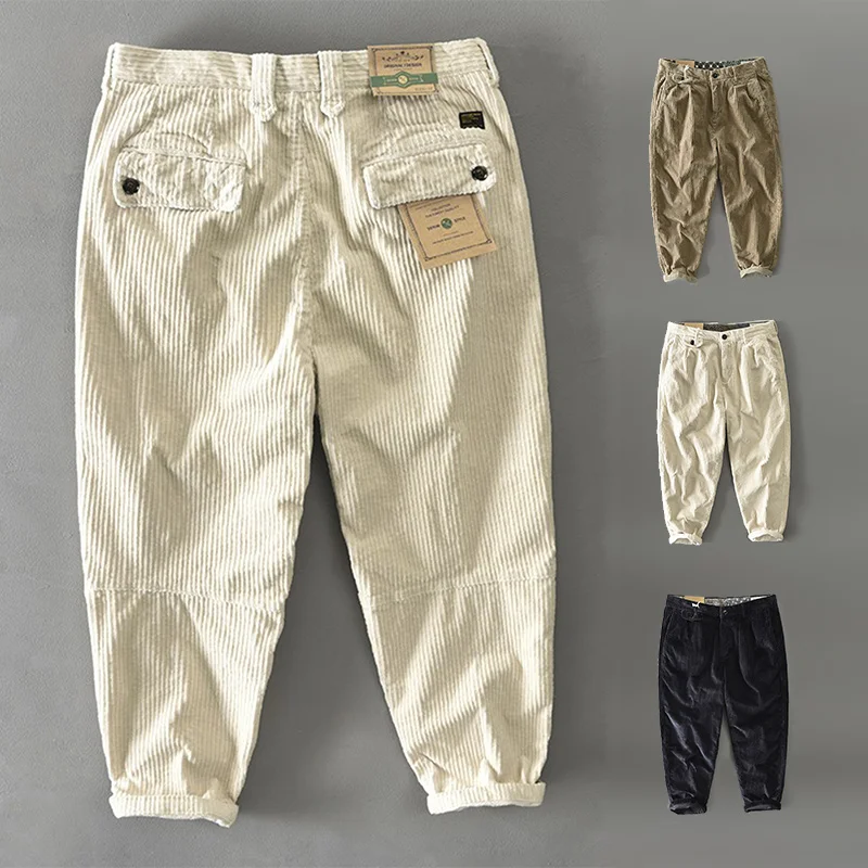 

Осень-зима повседневные тяжелые вельветовые брюки мужские мешковатые японские стильные Harajuku толстые бежевые брюки хаки Харлан мужские