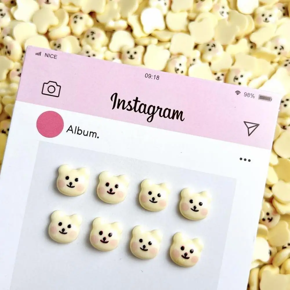 Cartoon Adorable Beige Bear Head Nail Art Charms Kawaii Luminous Powder Blusher Smiley Bear Resin Nail Decorations for DIY Nails