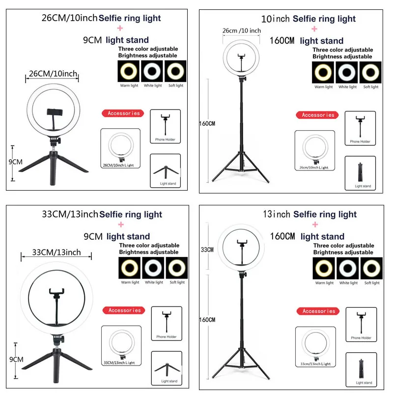 26 33CM Video Lights Dimmable Light Selfie LED Ring Light USB Ring Lighting Lamp With Tripod Stand To Make Youtube Ringlight