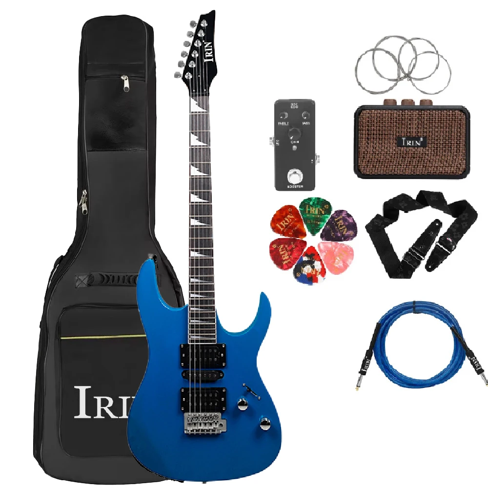 

IRIN 6 Strings Blue Electric Guitar 24 Frets Rosewood Fingerboard Electric Guitar with Backpack Pickup Paddle String