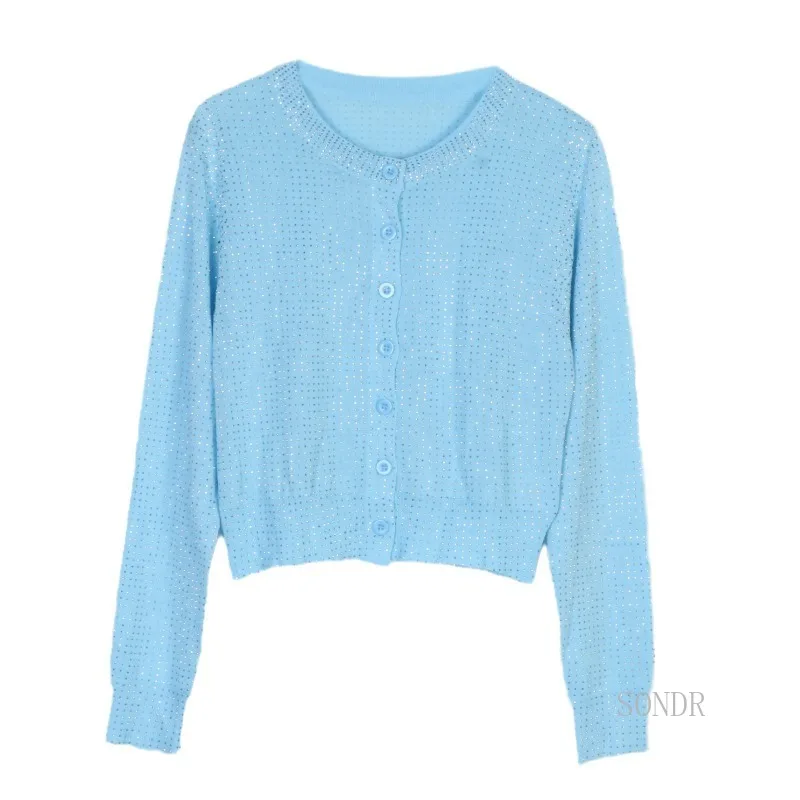 Full Beaded Knitted Cardigan for Women, Long-Sleeved Tops, Thin Sweater, Sun Protection Shirt, High Fashion, Autumn