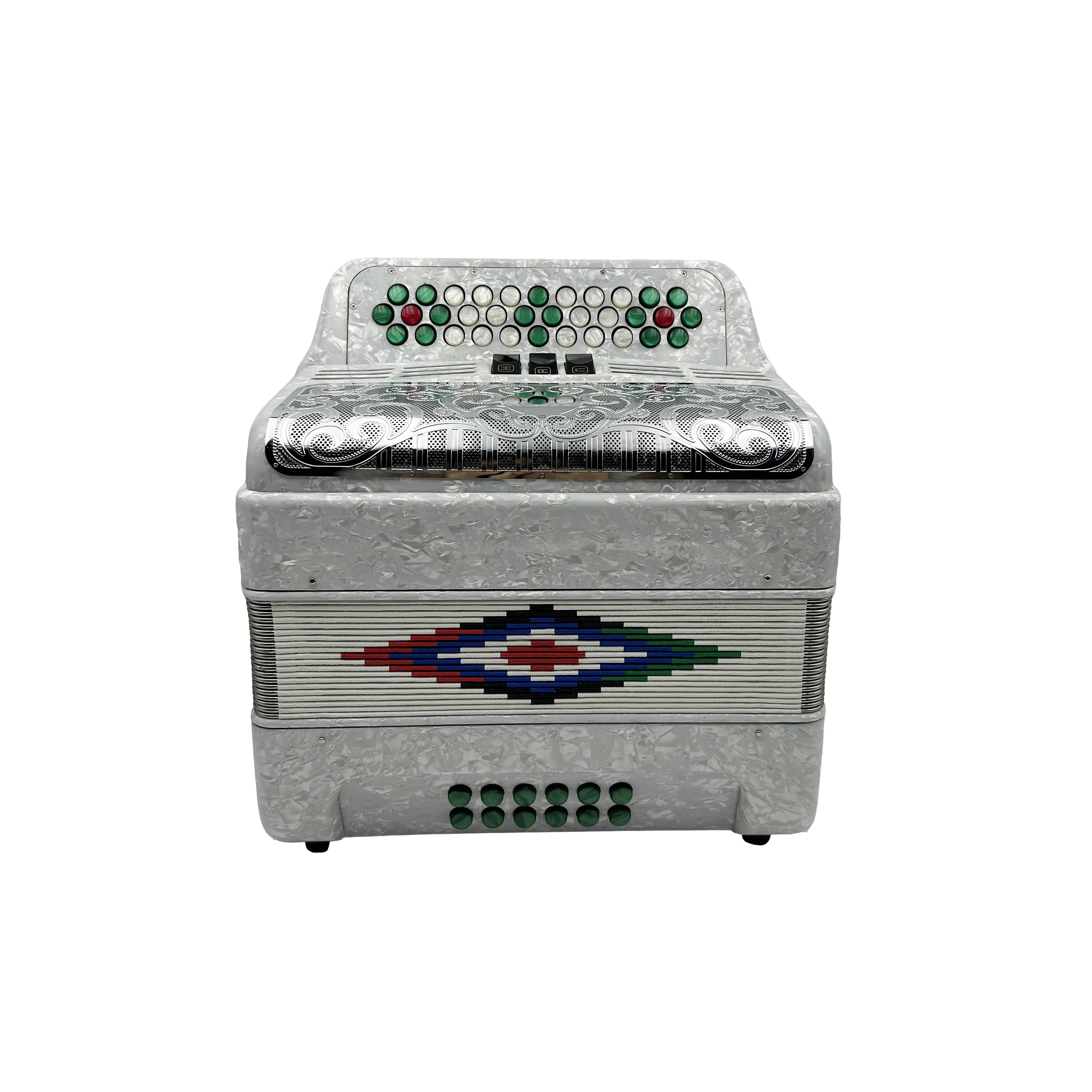Golden Cup JB3412C Professional 34 Buttons 12 Bass 3 Registers White Celluloid Body Accordion Silver Grill Color Buttons