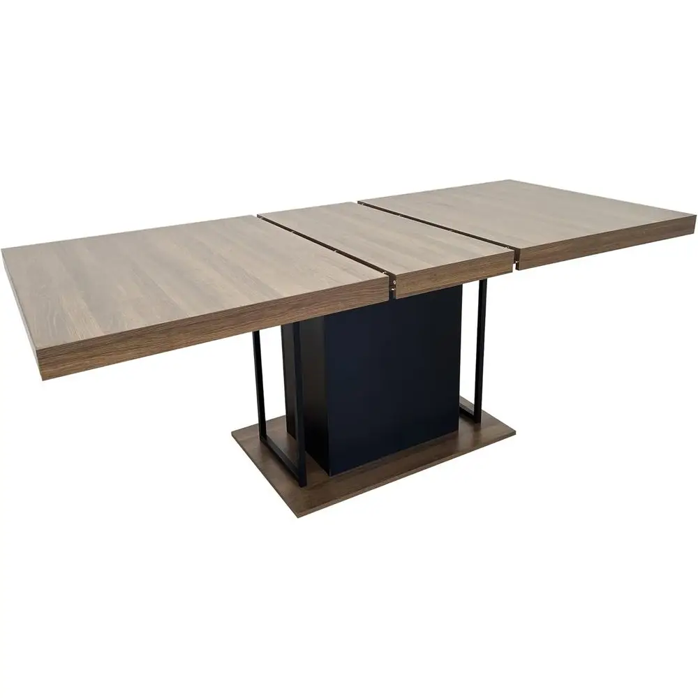 

Stylish Wooden Expanding Dining Table for 6-10 People, Retractable Design, 63-78.74 Inch, Black Brown