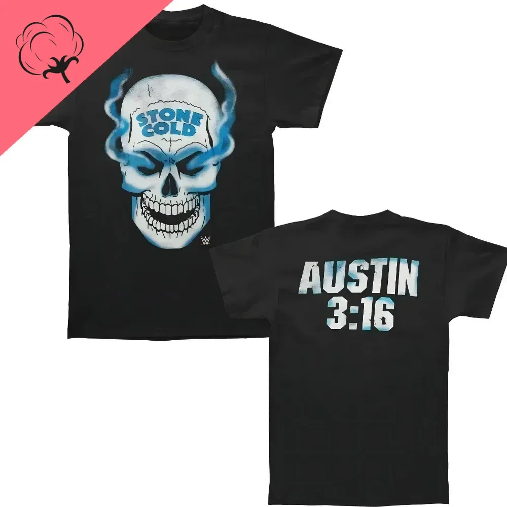 High Quality Fashion Loose Summer Oversized T-shirt  Men's Stone Cold Steve Austin Skull 3 16 Inch Front&Back T-Shirt