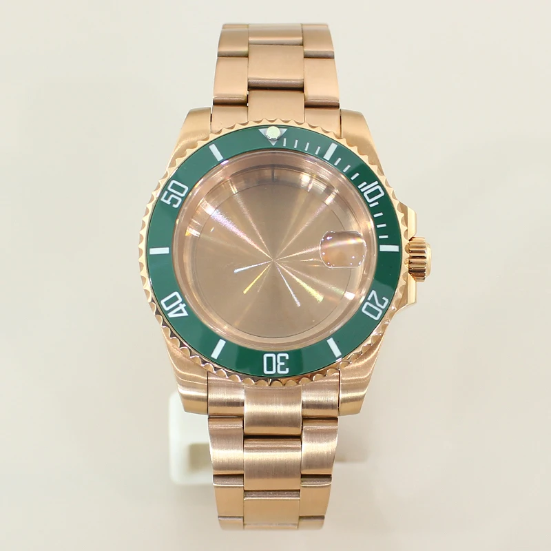40 مللي متر ساعة ذهبية وردية SUB حافظة زجاج الياقوت ل PT5000 NH35 NH36 NH34 Miyota8215 Eta2824 ساعة يد تعمل بالحركة 28.5mmDial المحار حزام