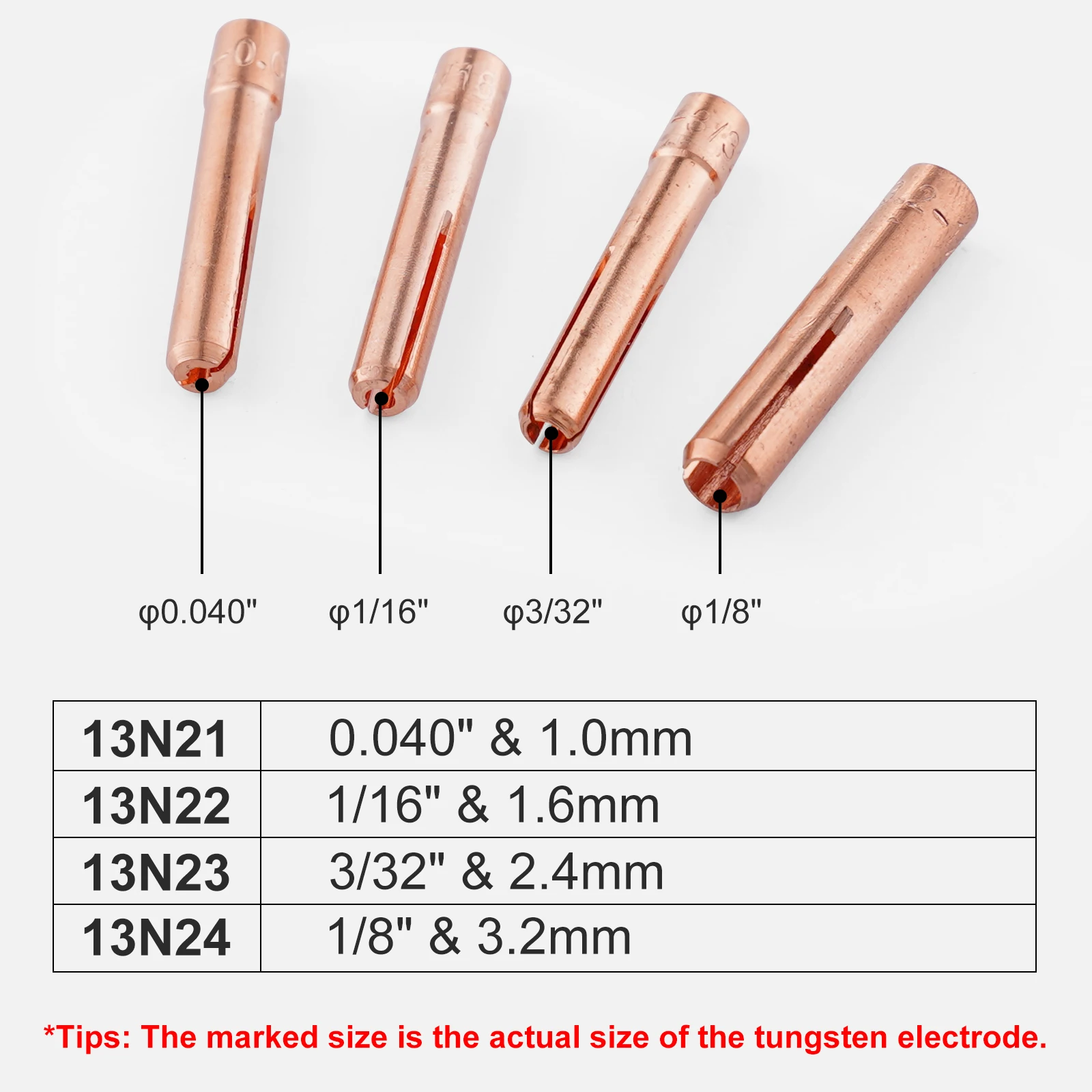 5/10Pcs TIG Collet 13N21 13N22 13N23 13N24 1.0/1.6/2.4/3.2mm for TIG Welding Torch 9, 20 & 25 Series Consumables