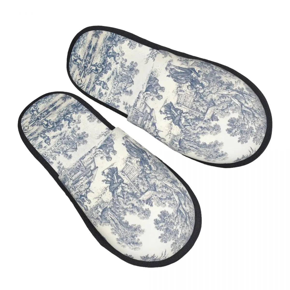 

Toile De Jouy Number 2 Guest Slippers for Spa Women Custom Print French Navy Blue Motif House Slipper