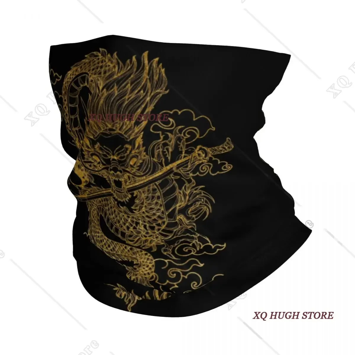 

Gold Chinese Dragon Totem Neck Gaiter Men Women UV Face Shield Winter Tradition Asian Mythology Bandana Scarf for Ski