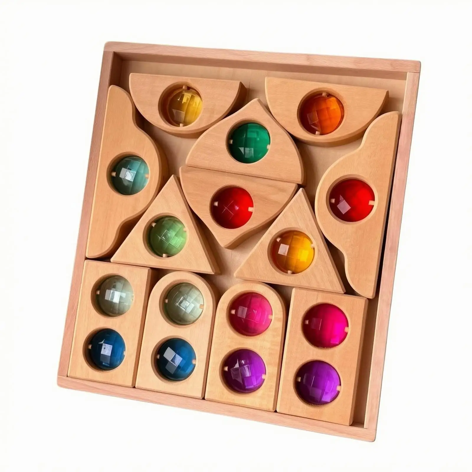 Sensory Wooden Building Blocks for Toddlers Shape Matching Toy with Storage Tray for Learning Colors and Spatial Skills