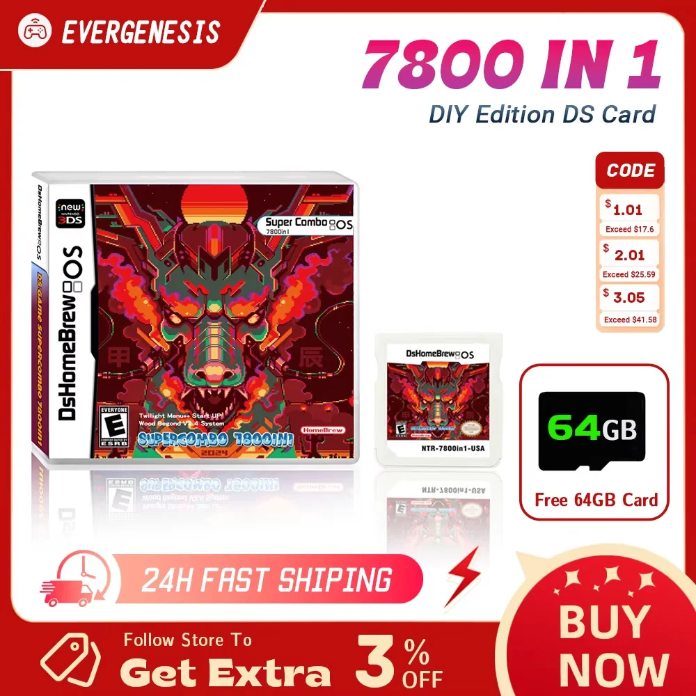 

DS 7800 в 1 Флэш-карта SDHC Адаптер памяти для NDS NDSL 3DS XL 2DS XL Игровая консоль с 64G TF-картой DS Аксессуары