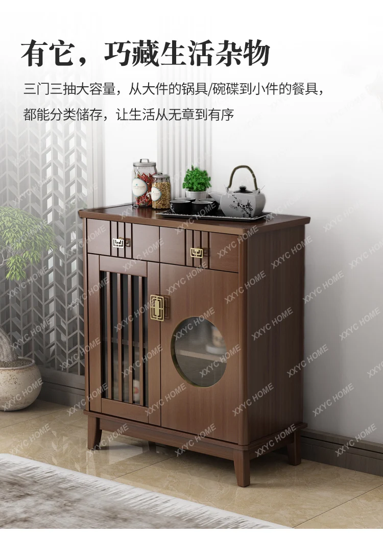 

L New Chinese Tea Room Storage and Storage Sideboard Cabinet Living Room Home Solid Wood Side Cabinet against the Wall