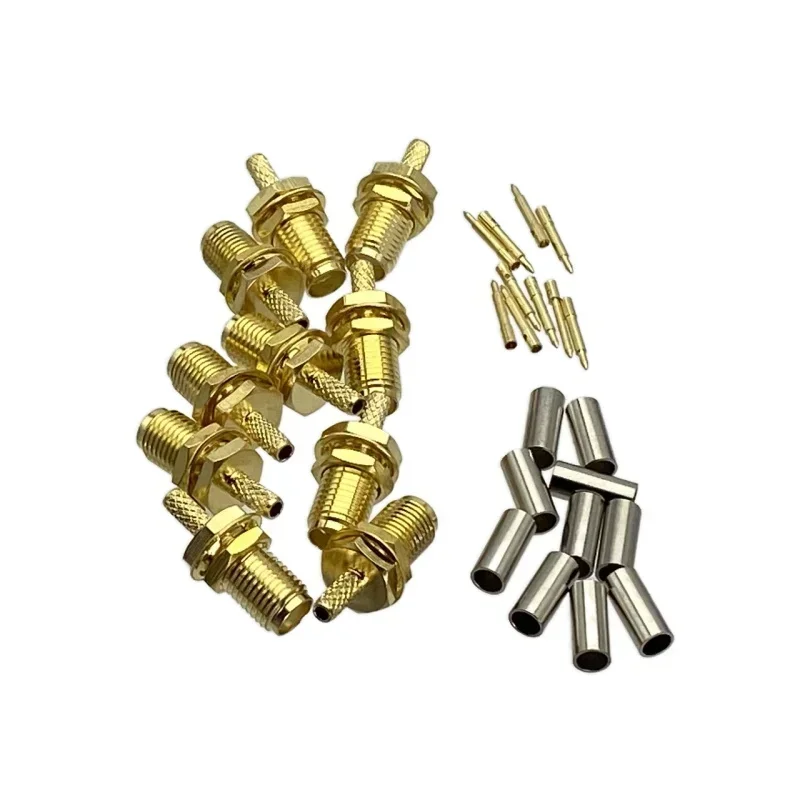 

Connector RP-SMA Female Plug Bulkhead Nut Crimp RG316 RG174 LMR100 Cable RF Coaxial Brass Straight New