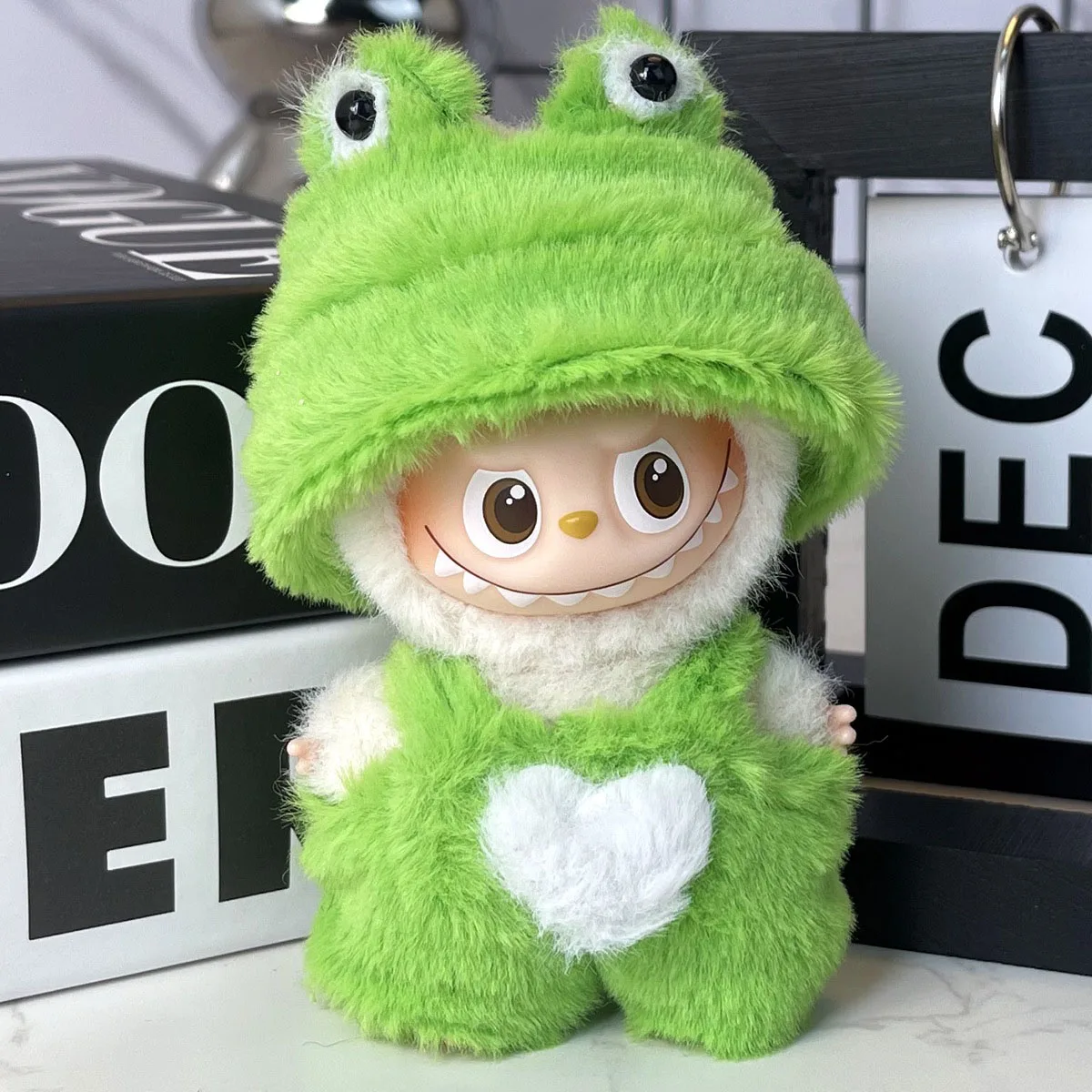 

【No Doll】Cute Green Frog Set Clothes for Mini Labubu 4.0 Fashion Jumpsuit Doll Clothing Hat Accessories