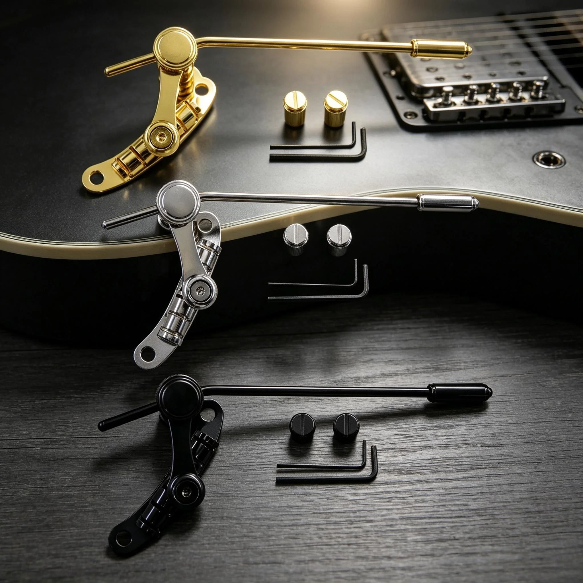 RUKOVA Electric Guitar Tremolo Vibrato Tailpiece & Tune-O-Matic Roller Bridge for LP SG Style Electric Guitar, Black Chrome