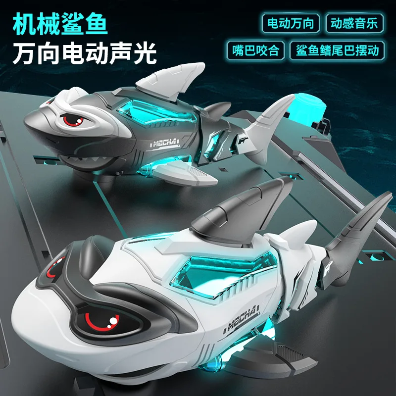 Electric Mechanical Shark Toy Universal Driving Automatic Obstacle Avoidance Led Glowing With Music Toy For Boys Indoor