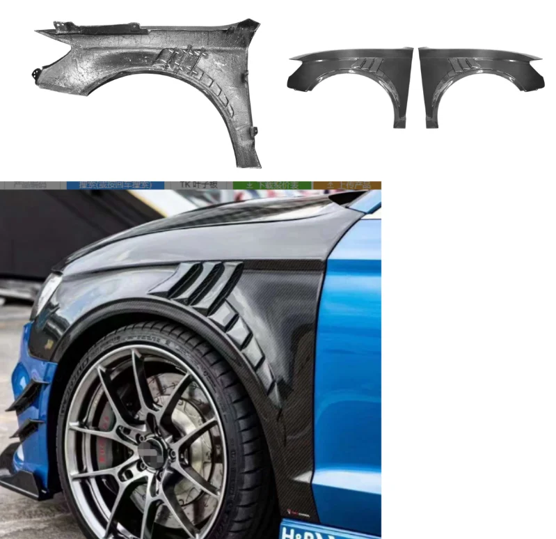 Product Customization Quality TK Style Side Fender With Vent forAudi A3 S3 4-Door 2017-2019 Wet Carbon Fiber Front SIdeFenders