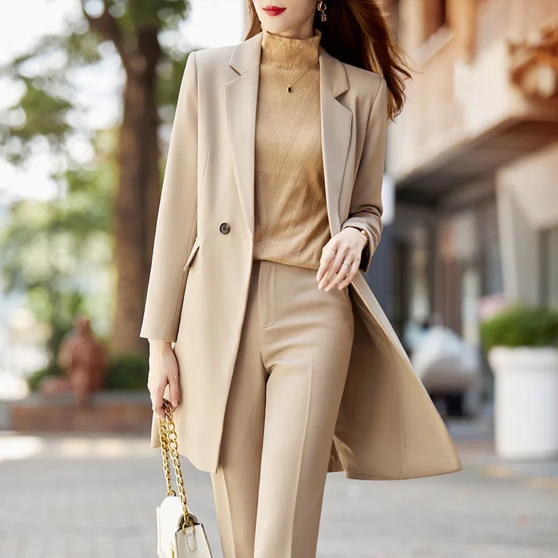 Blazers Women 2023 New Fashion Office Ladies Solid Mid Long Blazers Jacket Casual Long Sleeve Slim Coats Female Outerwear Tops