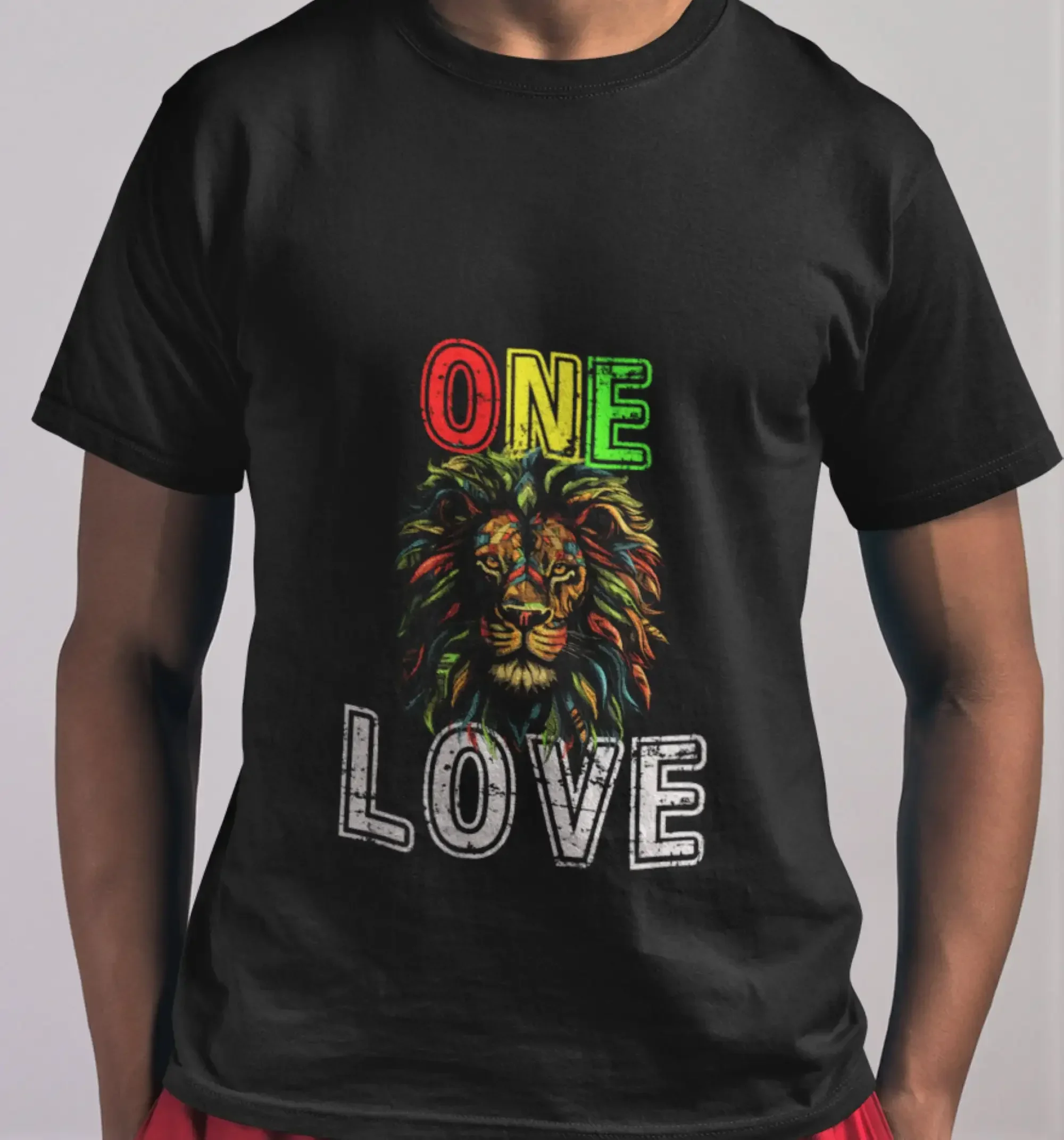 One love T Shirt Cotton Rasta colours Lion of Judah Jamaica tee Bob Marley quote Reggae top great gift