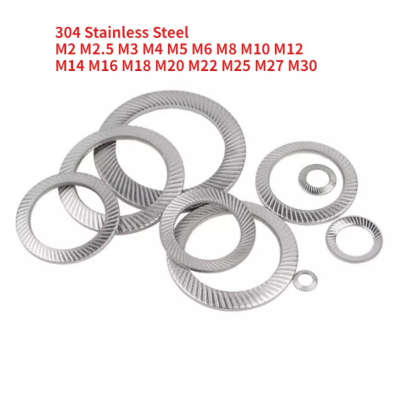 6-400pcs DIN9250 304 Stainless Steel Circular Double-Sided Toothed Gasker with Anti Loosening and Self-Locking M2 M2.5 M3- M30