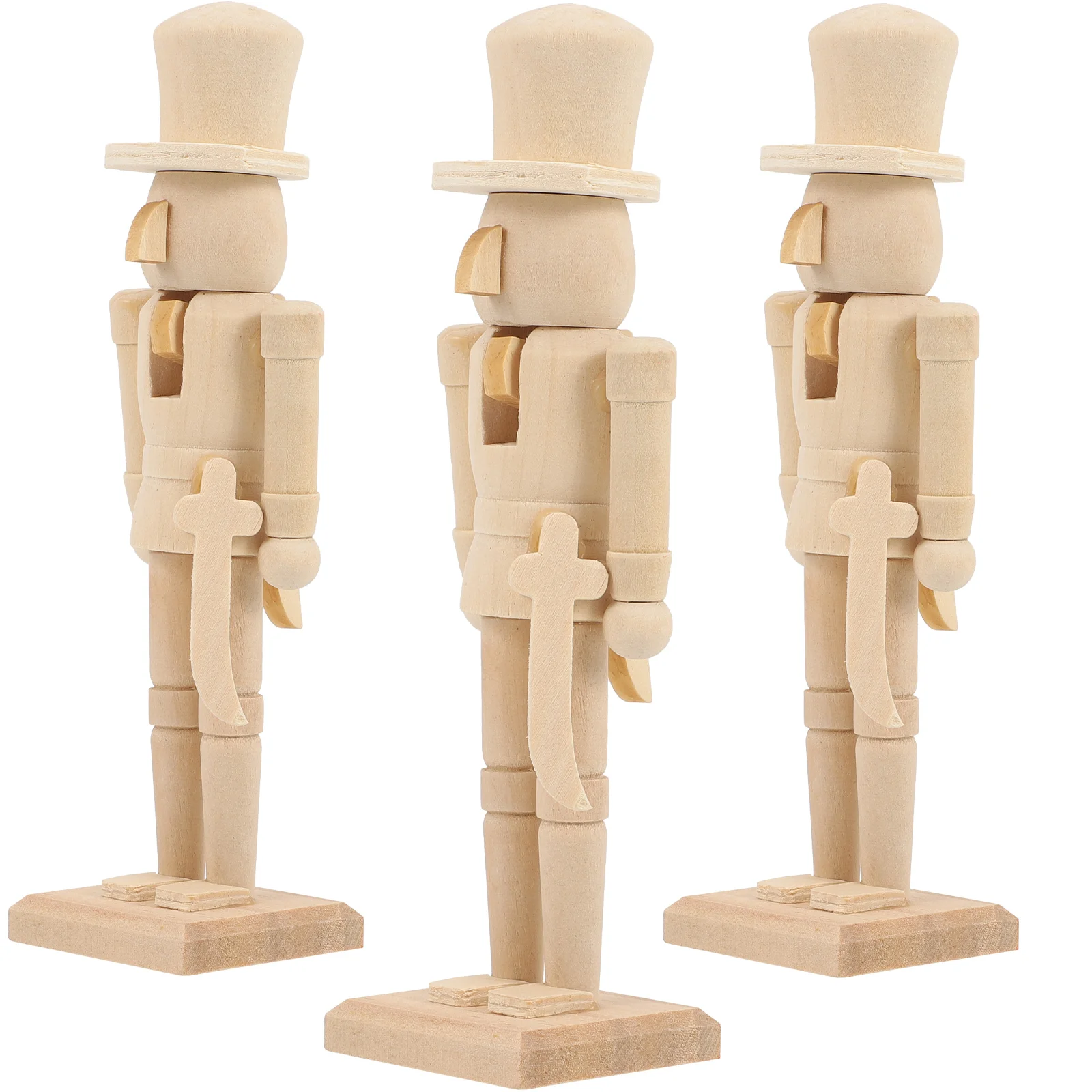 

3 Pcs Unfinished Nutcracker Wood Craft Xmas Soldier The Outdoor Blank Wooden Ornaments Fall Decor