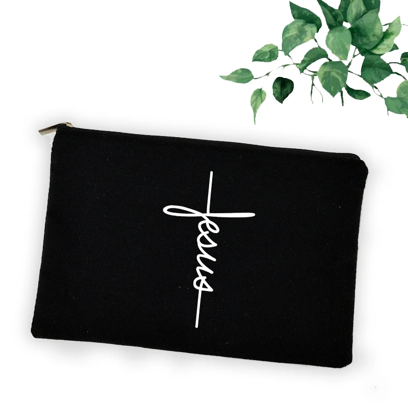 Cross Jesus Faith Christian Cosmetic Bag Girl Lipstick Bags Women Make Up Organizer Pouch Toiletry Case Pencil Bag Easter Gifts