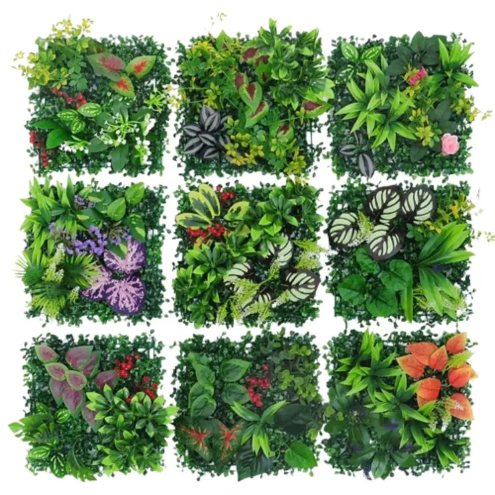 

DIY Artificial Plant Wall Panel Durable Lifelike Artificial Eucalyptus Carpet 25*25cm No Watering Fake Green Grass Mat